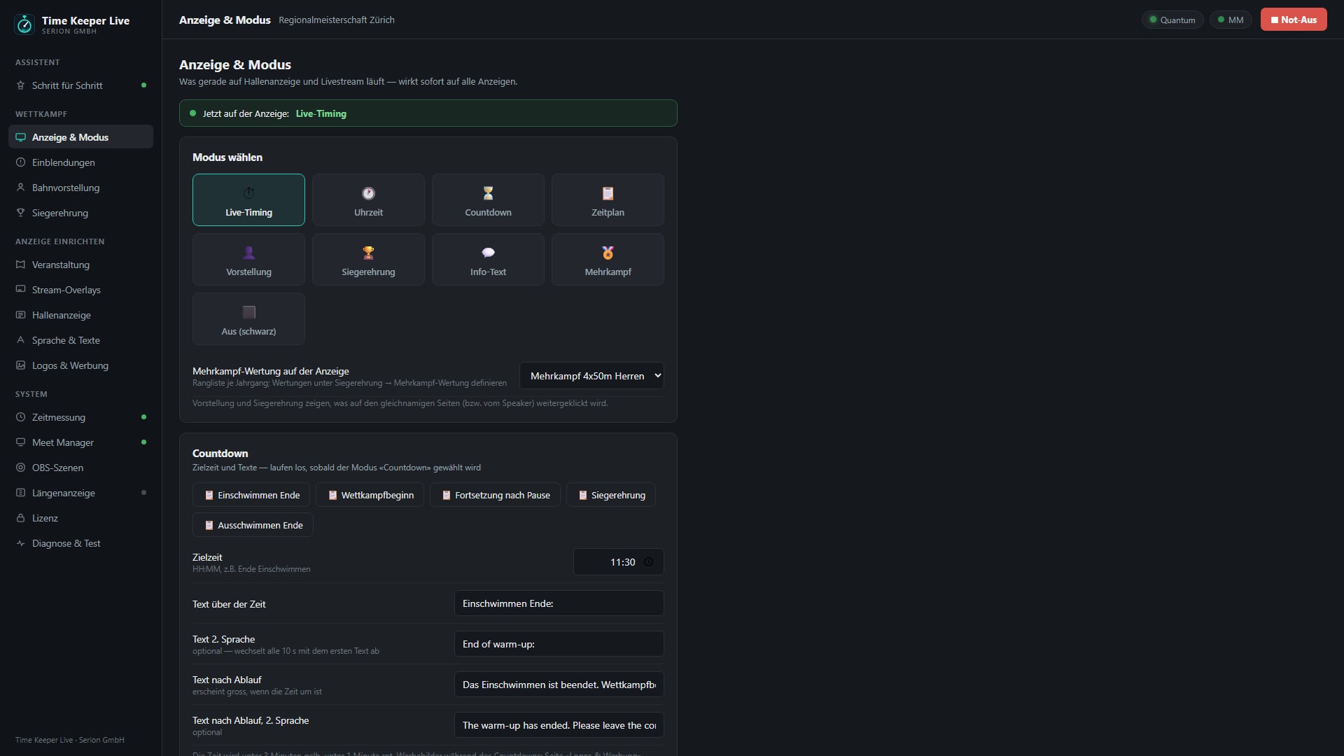 Control panel, setup tab