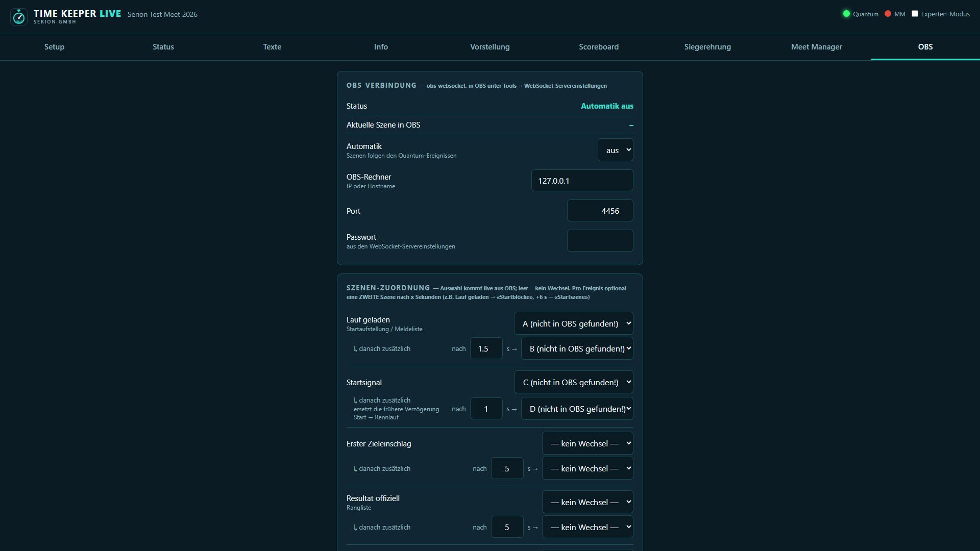 Tab OBS im Bedienpanel